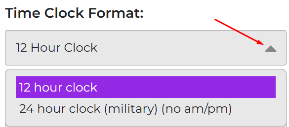 time clock format setting