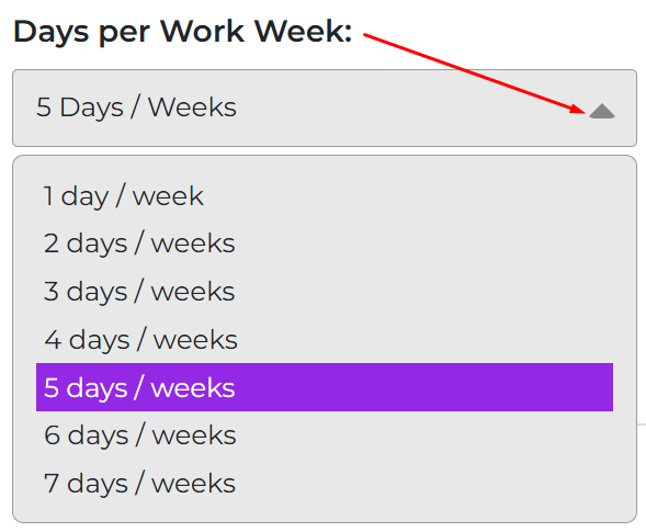 Days Per Week setting
