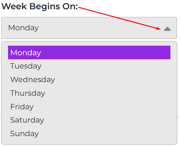 Week Begins On setting